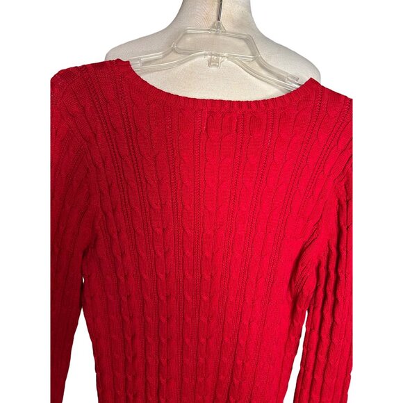 St John's Bay Size Large Red Cable Knit V-Neck Sweater Long Sleeve - Picture 9 of 14